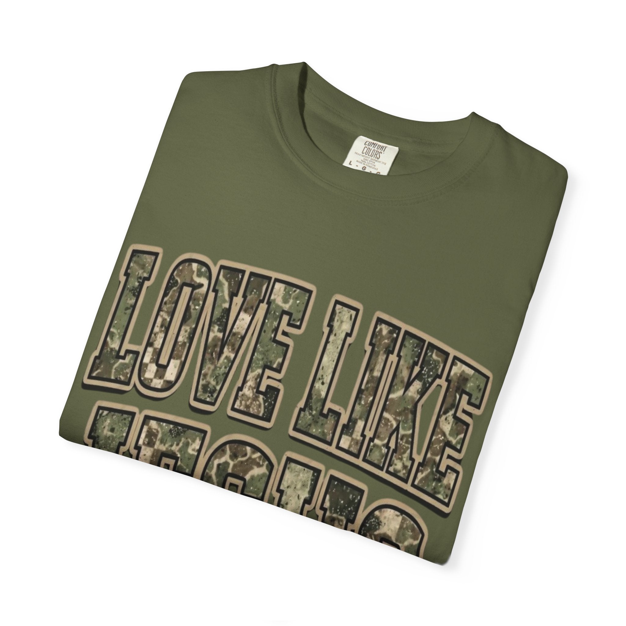 Love Like Jesus camo text T-shirt | Christian faith shirt