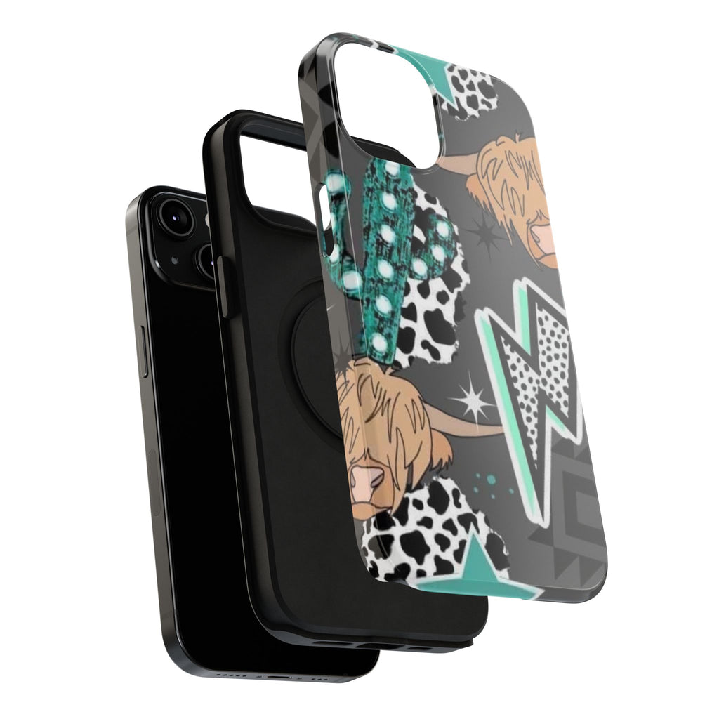 Teal Pop-Art Pattern Phone Case — Impact-Resistant iPhone Cover with Lightning & Leopard Graphics