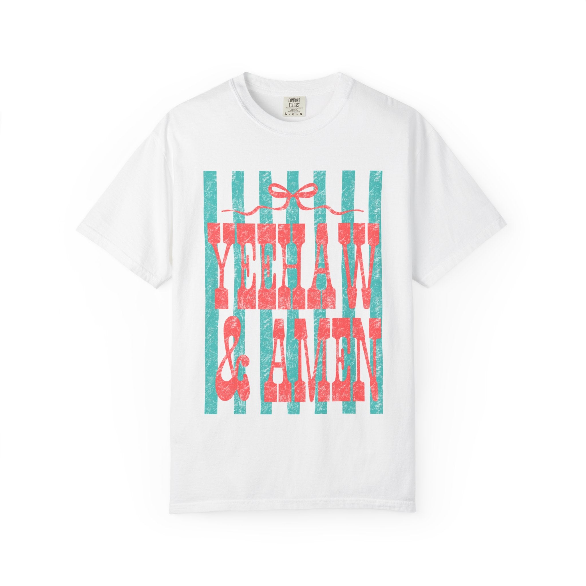 Yeehaw & Amen Graphic T-Shirt — Western Stripes Cowboy Faith Tee