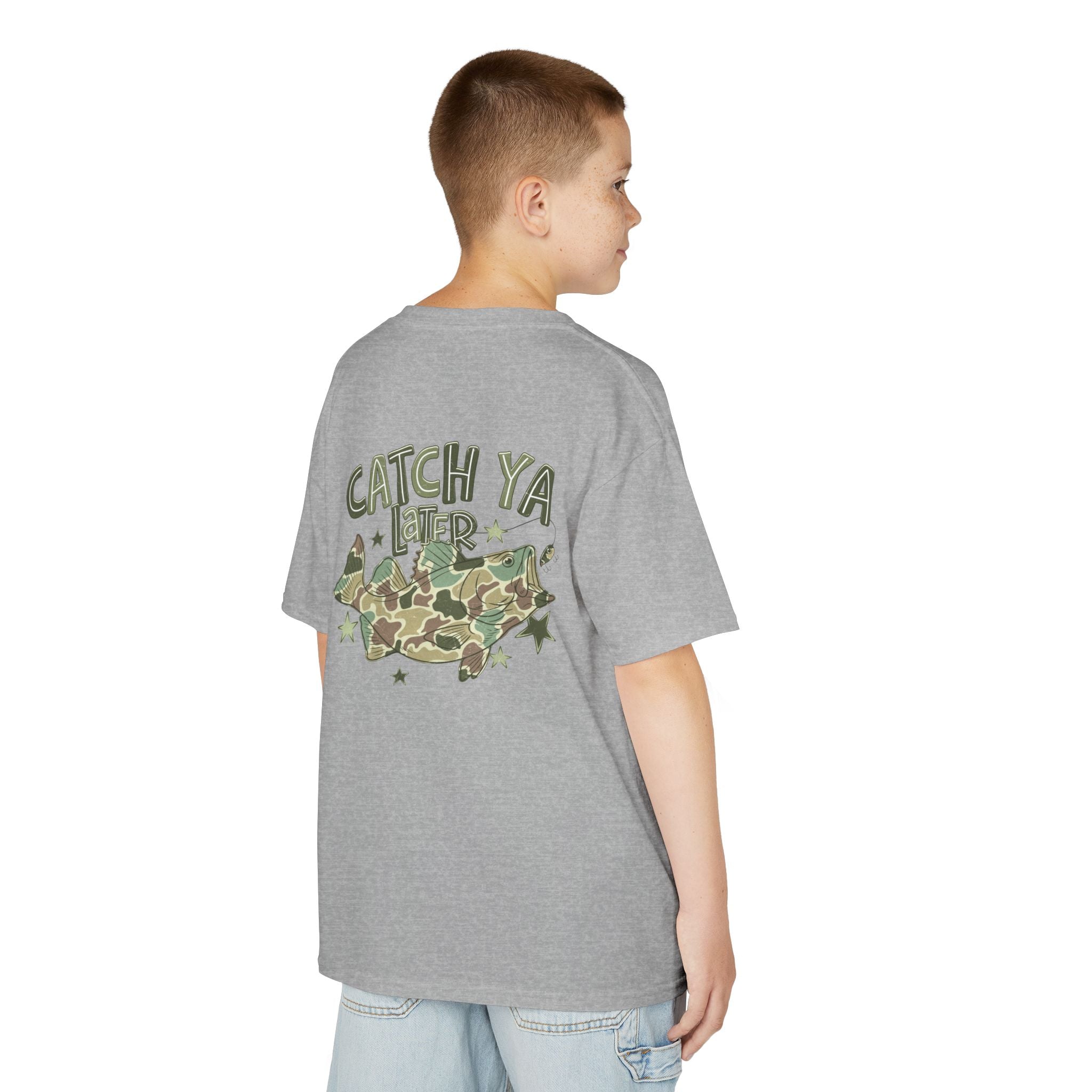 Kids Tee — "Catch Ya Later" Camo Shark Graphic