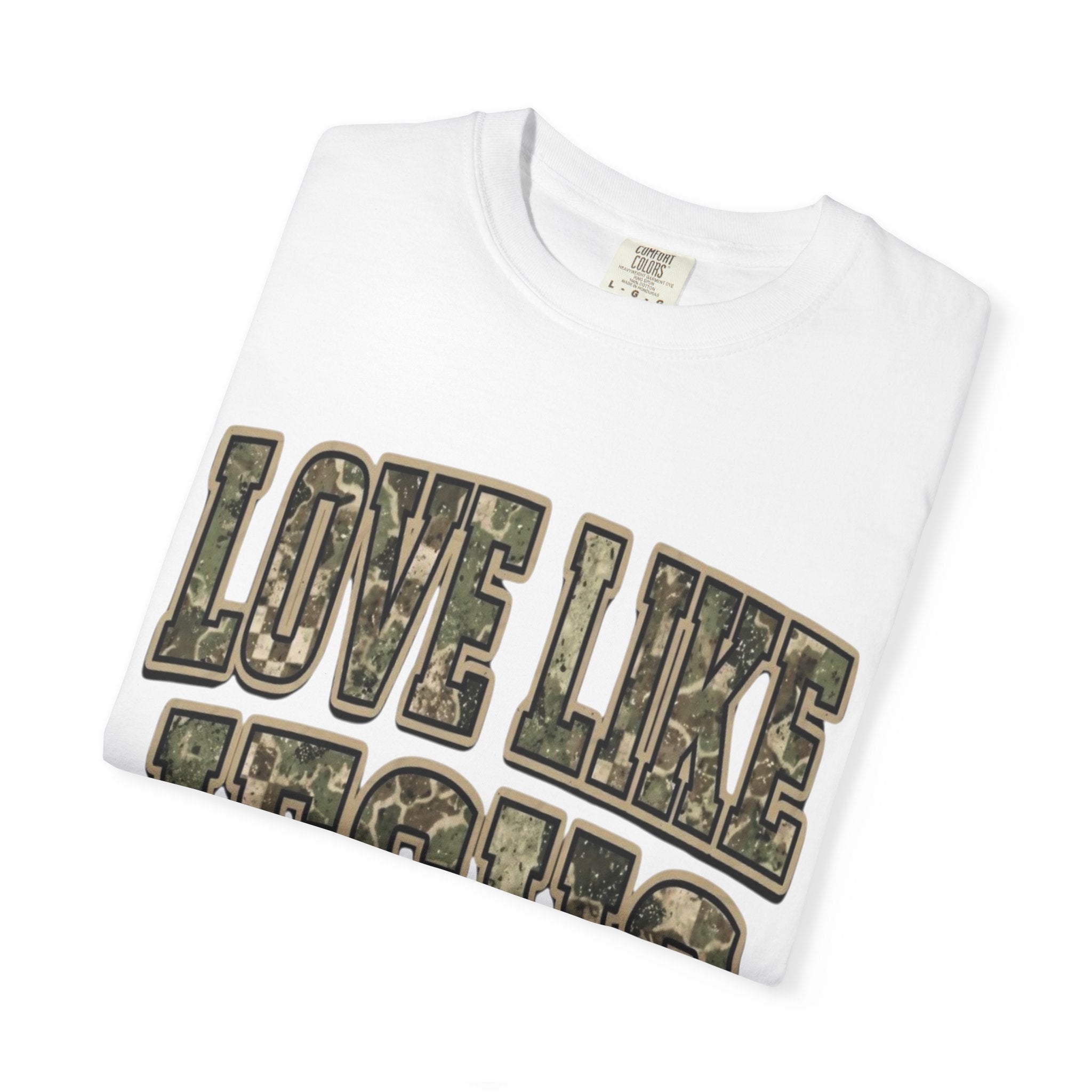 Love Like Jesus camo text T-shirt | Christian faith shirt