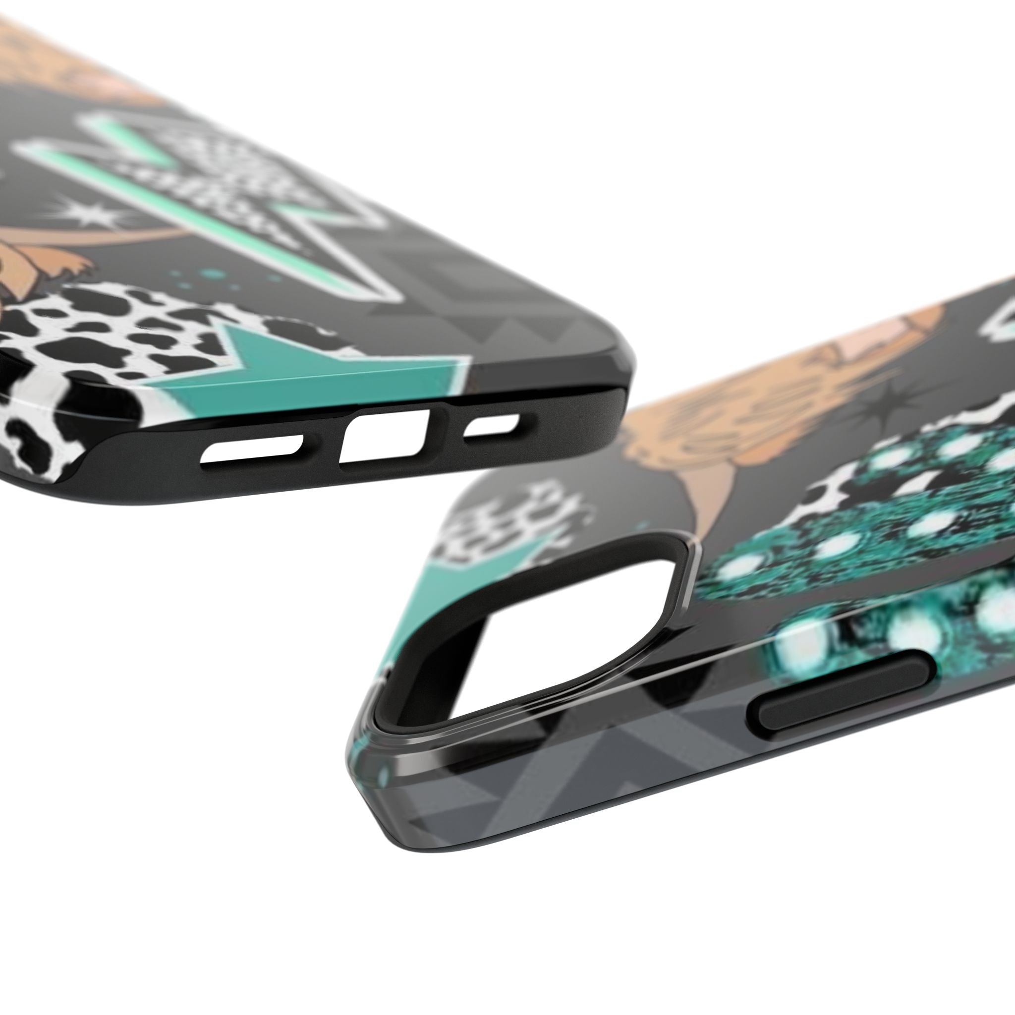 Teal Pop-Art Pattern Phone Case — Impact-Resistant iPhone Cover with Lightning & Leopard Graphics