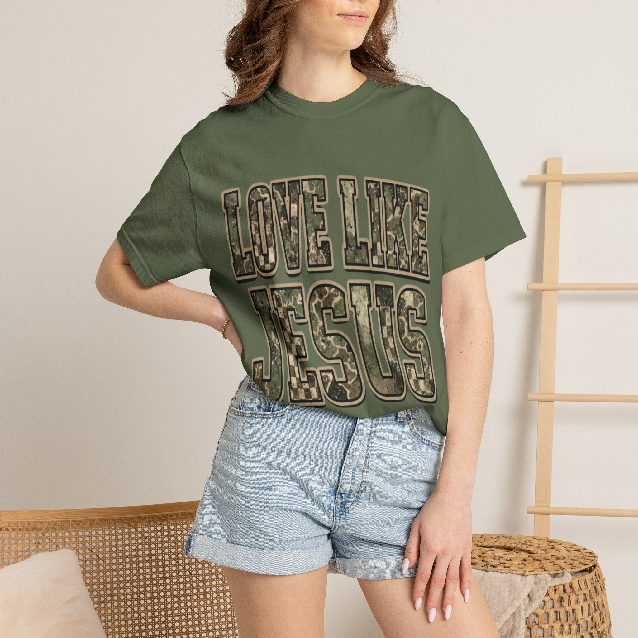 Love Like Jesus camo text T-shirt | Christian faith shirt