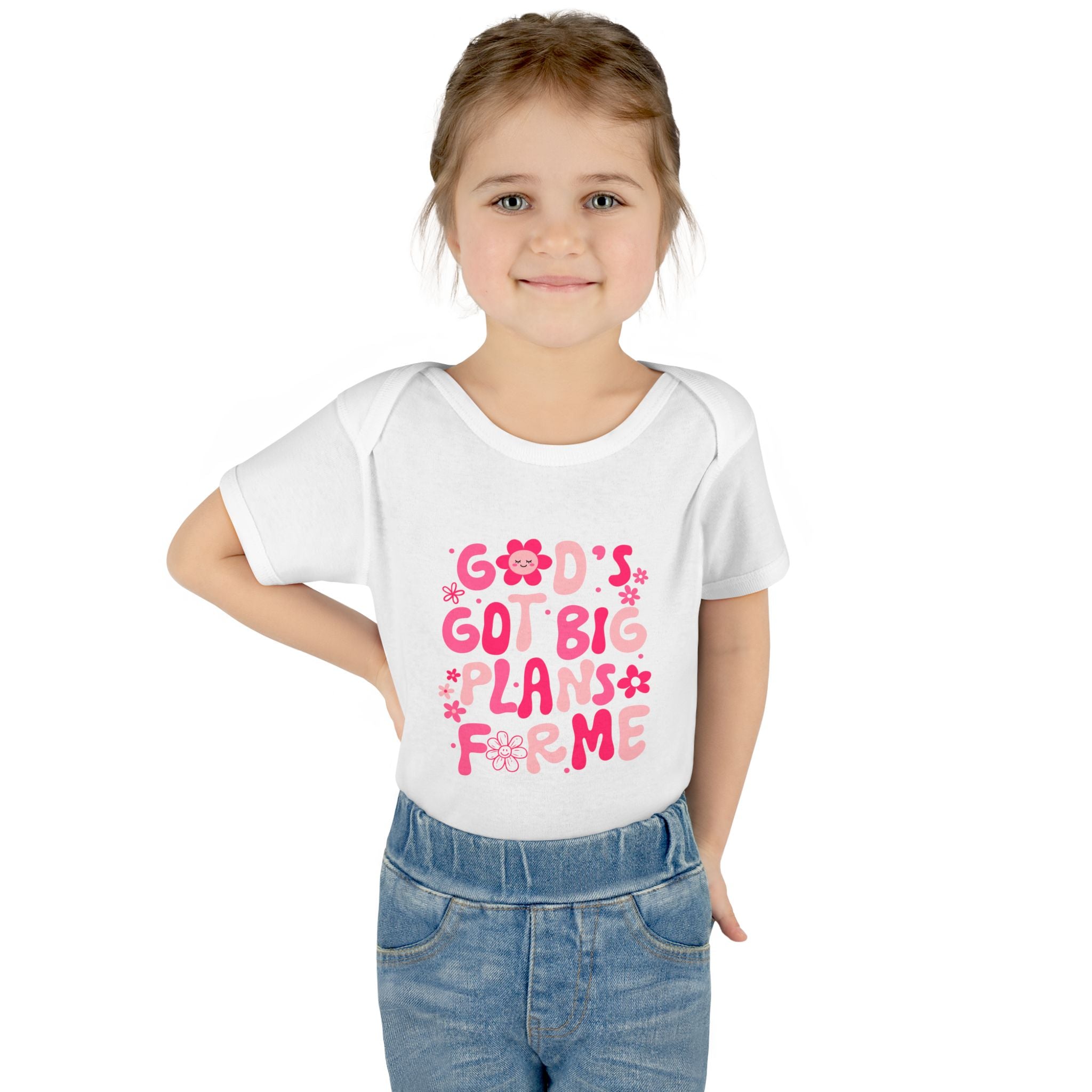 Girls God’s Got Big Plans For Me Infant Bodysuit — Pink Floral Baby Onesie