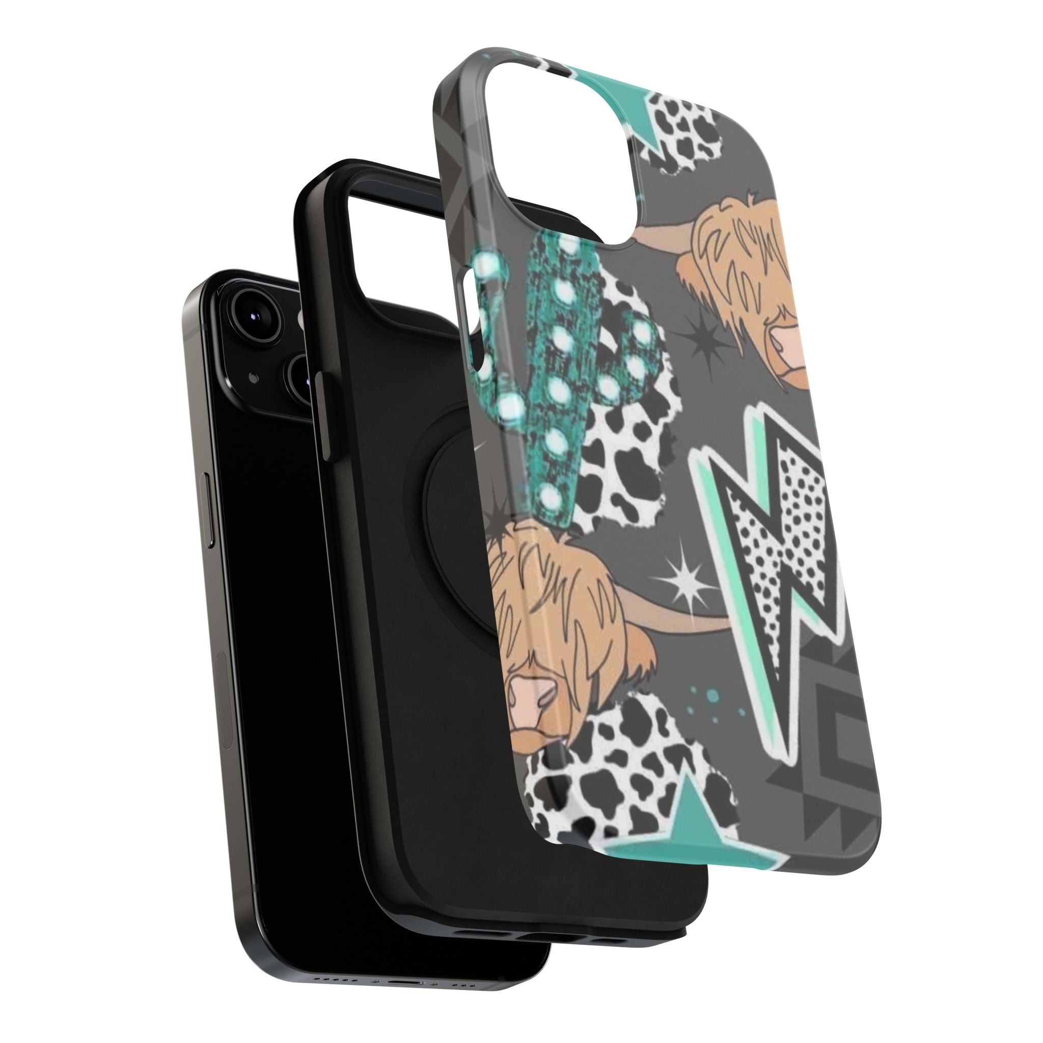 Teal Pop-Art Pattern Phone Case — Impact-Resistant iPhone Cover with Lightning & Leopard Graphics