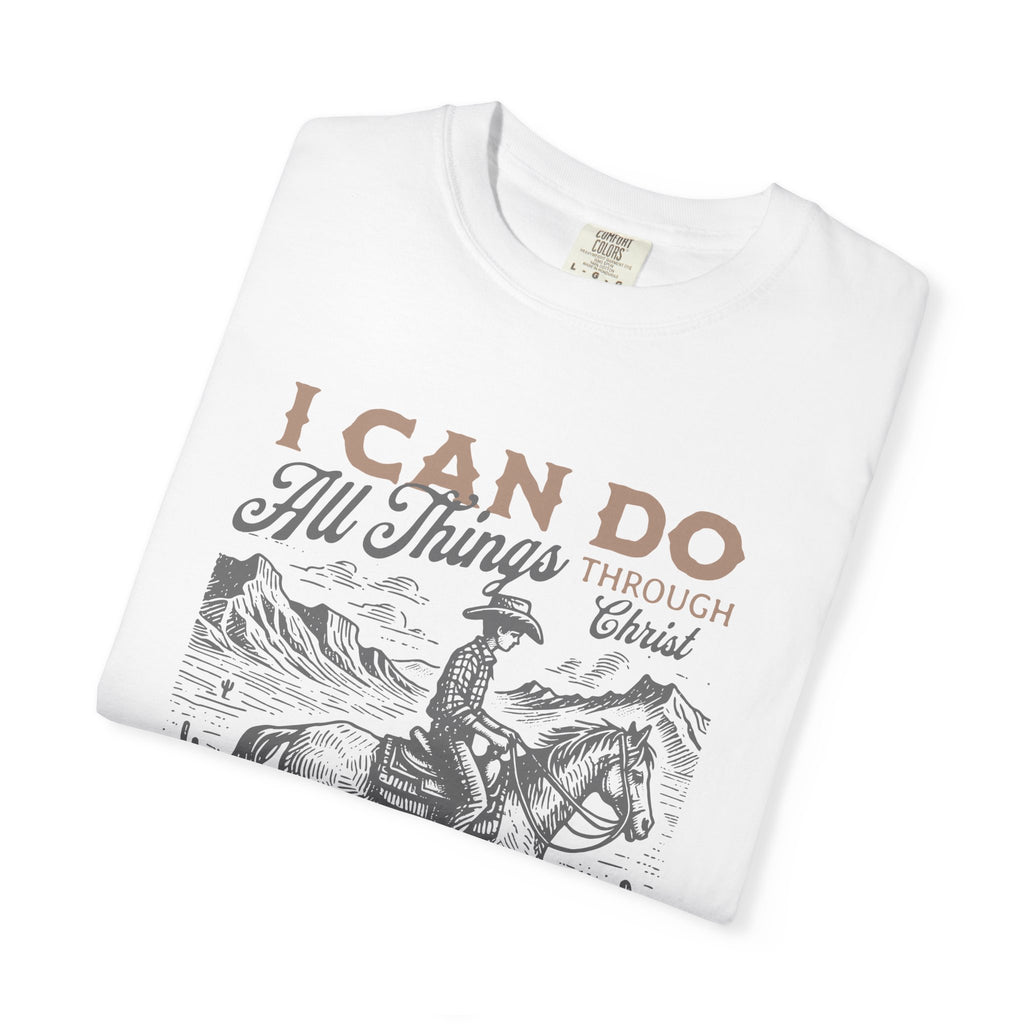 Faith Cowboy T-Shirt — "I Can Do All Things" Philippians 4:13 Christian Tee