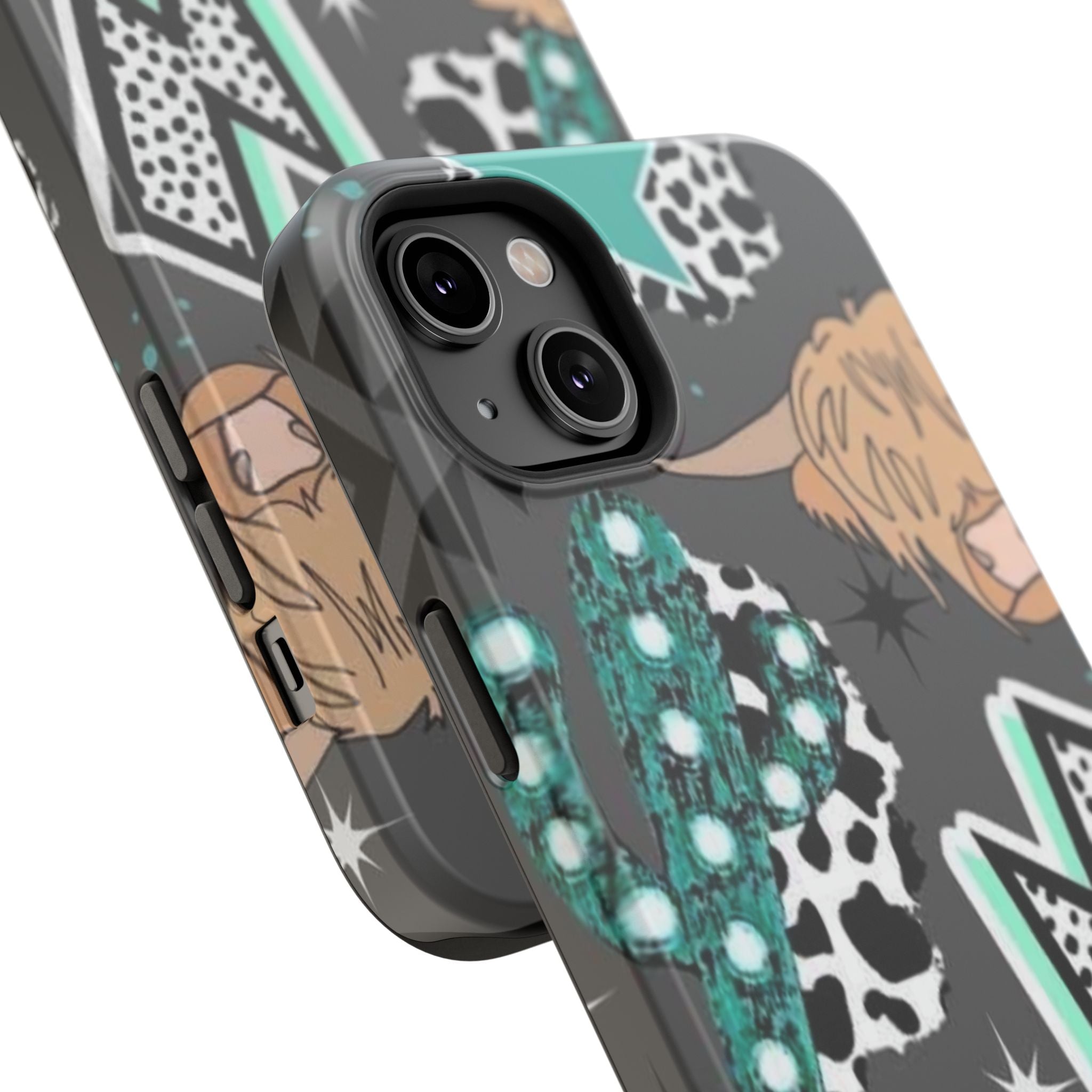 Teal Pop-Art Pattern Phone Case — Impact-Resistant iPhone Cover with Lightning & Leopard Graphics