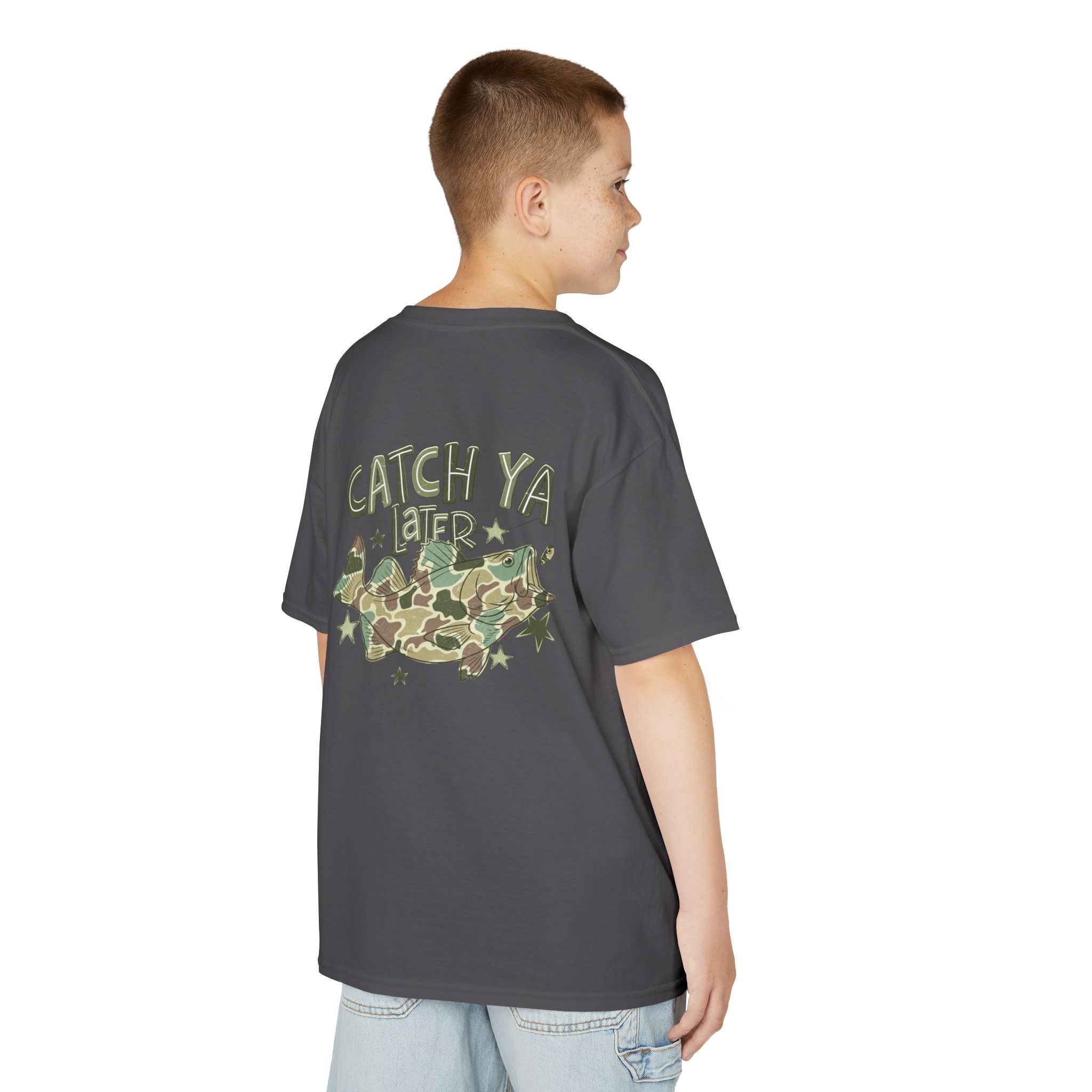 Kids Tee — "Catch Ya Later" Camo Shark Graphic