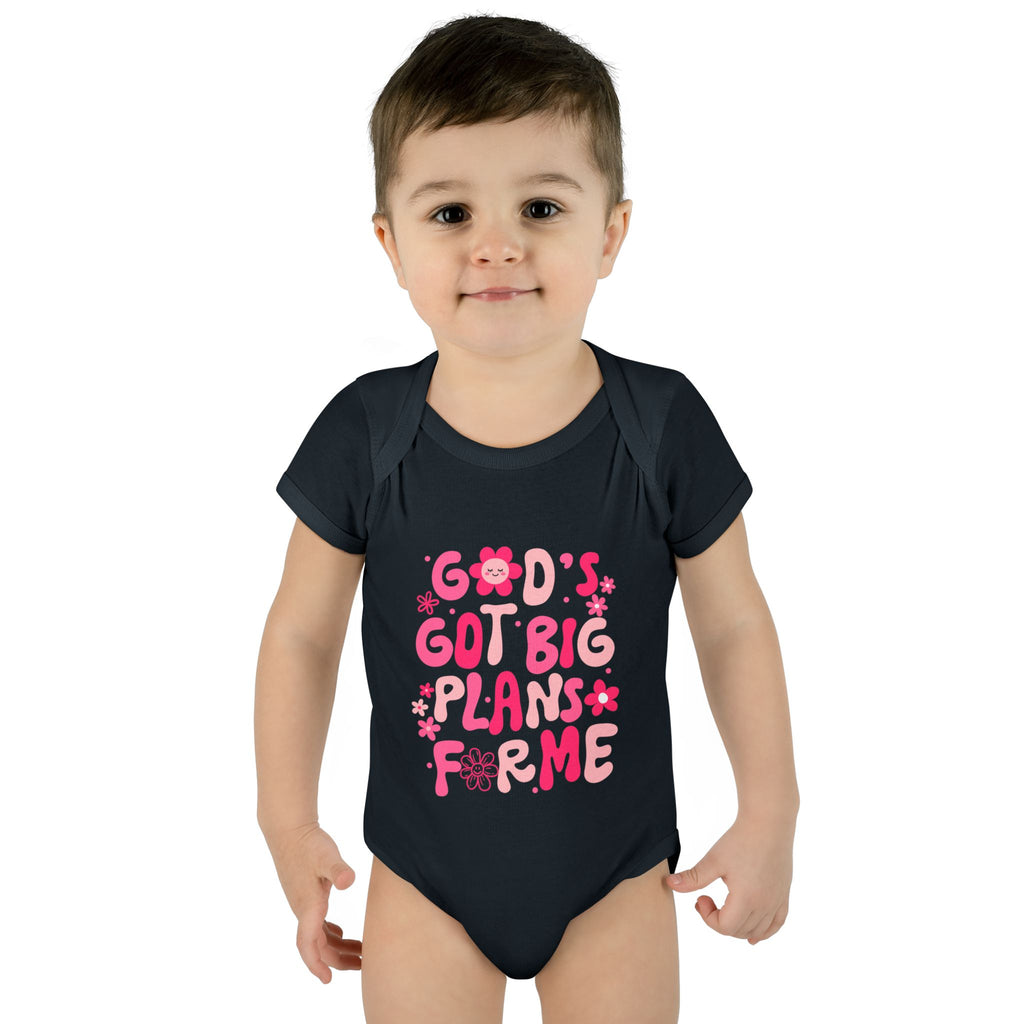 Girls God’s Got Big Plans For Me Infant Bodysuit — Pink Floral Baby Onesie