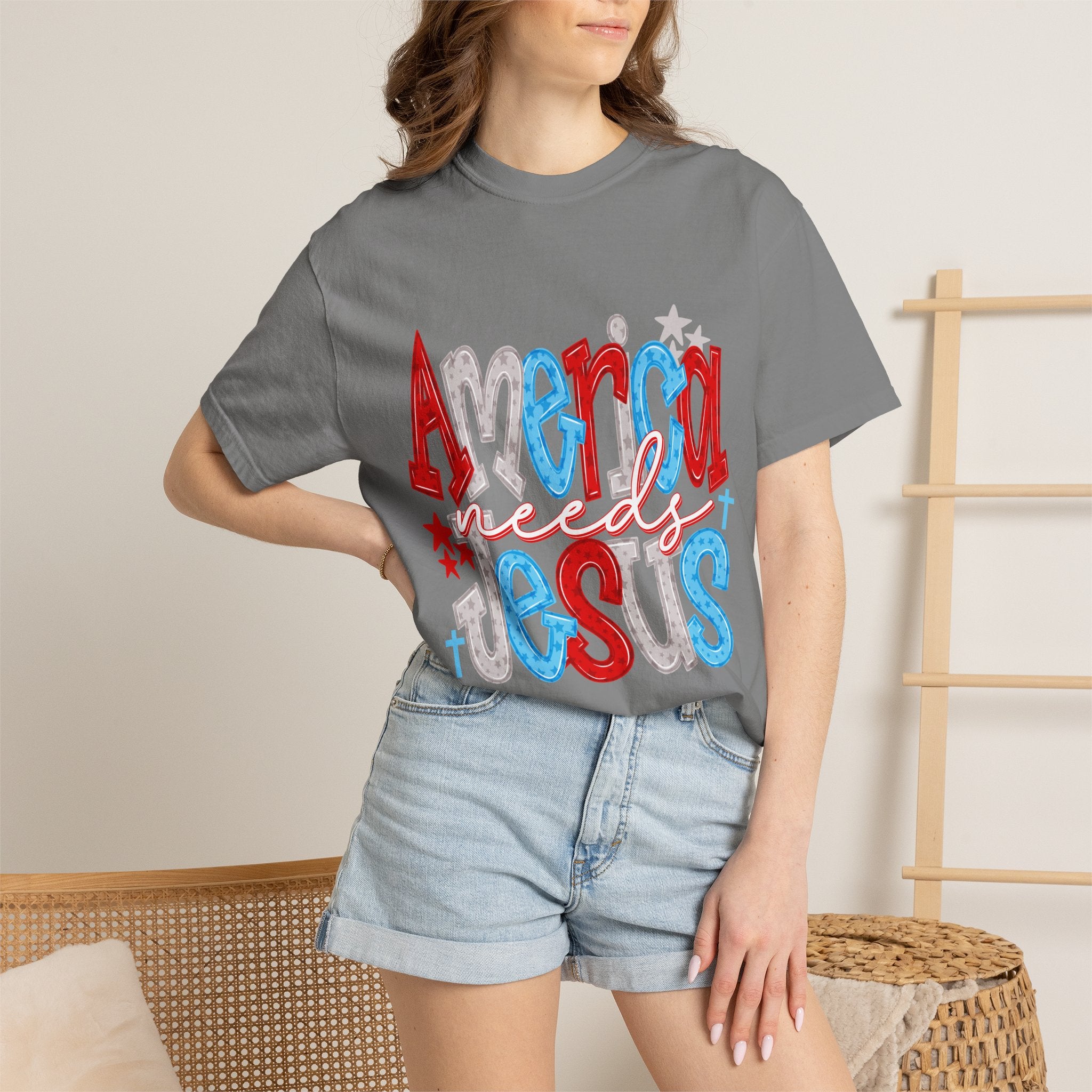 America needs Jesus T-Shirt - Patriotic Red White Blue Faith Tee
