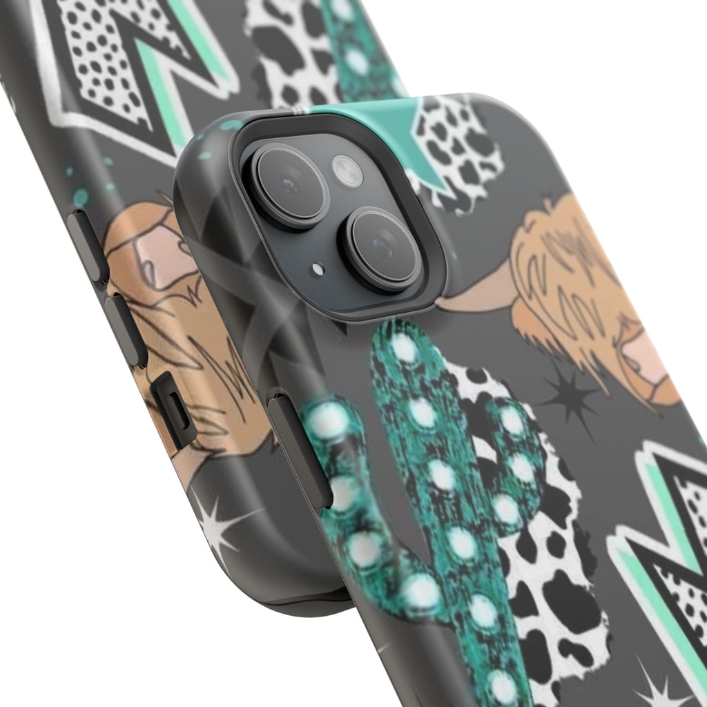 Teal Pop-Art Pattern Phone Case — Impact-Resistant iPhone Cover with Lightning & Leopard Graphics