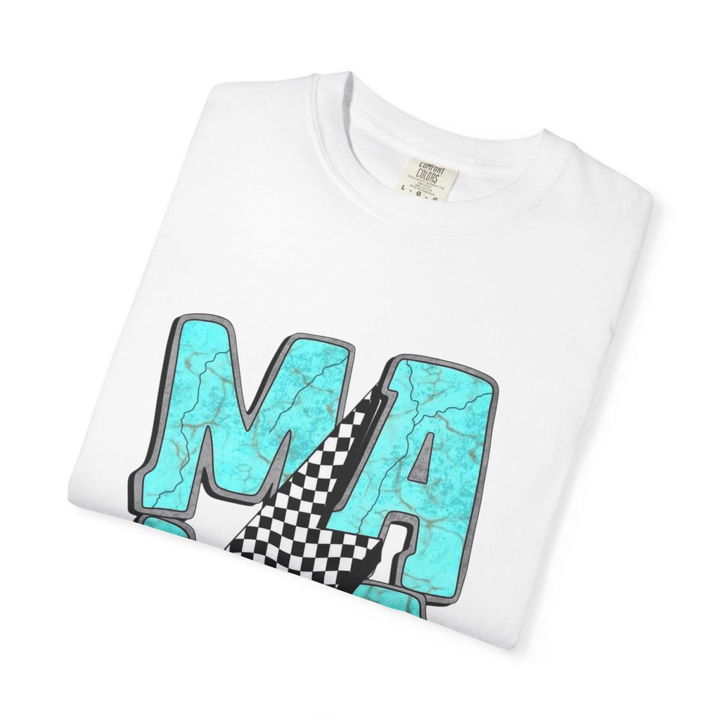 MAMA lightning bolt graphic T-shirt | turquoise marble letters