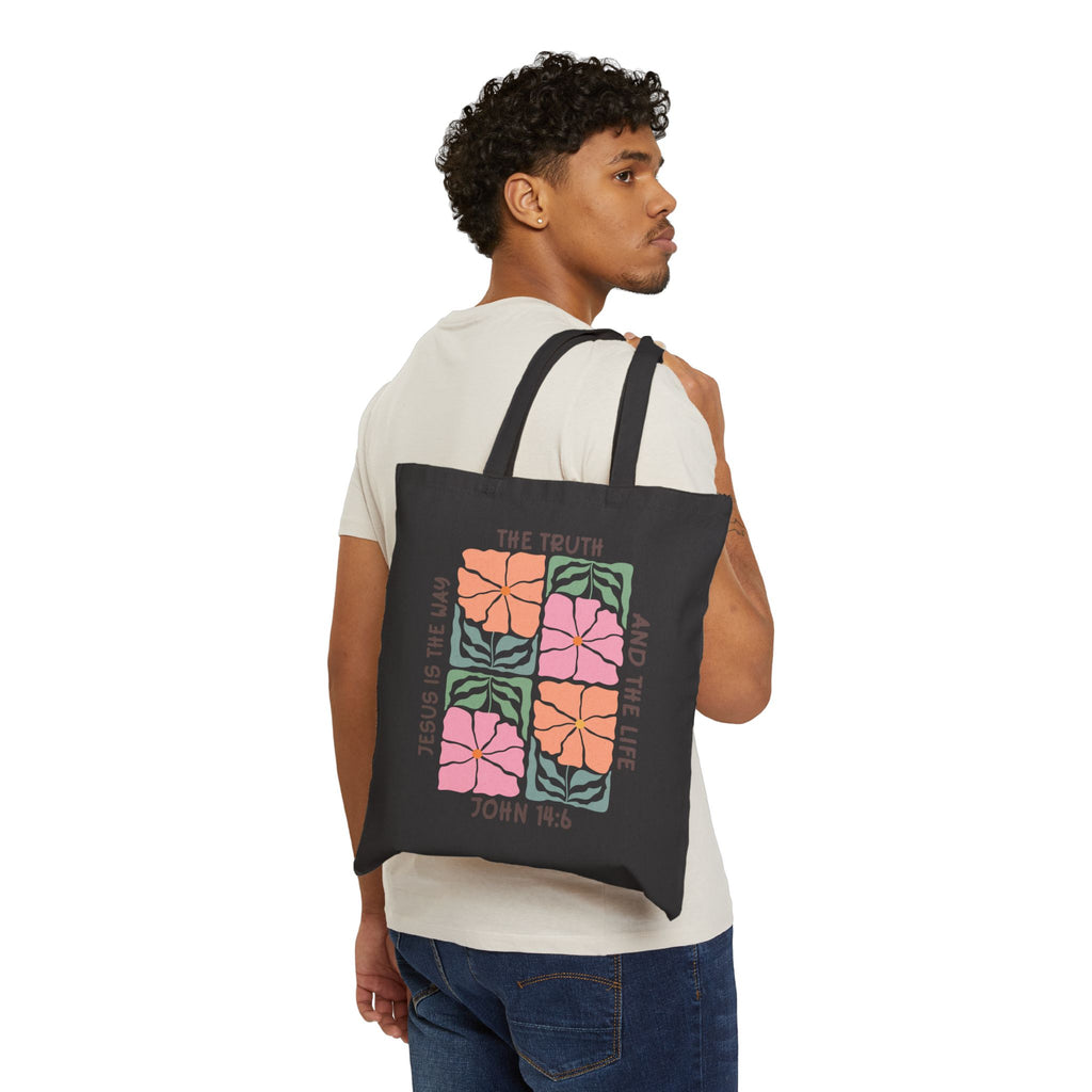 John 14:6 Floral Tote Bag – "The Truth and the Life" Canvas Shopper