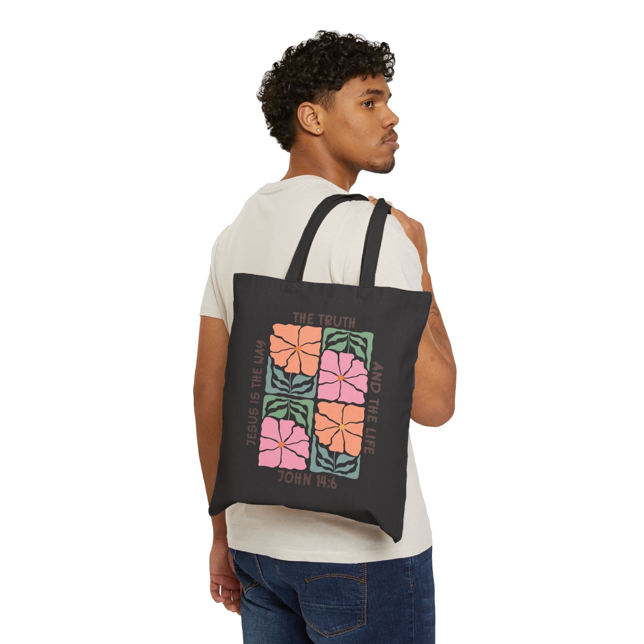 John 14:6 Floral Tote Bag – "The Truth and the Life" Canvas Shopper
