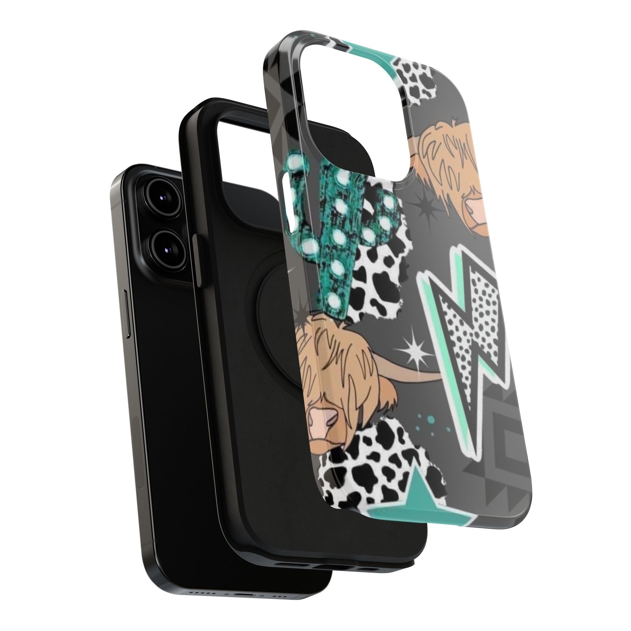 Teal Pop-Art Pattern Phone Case — Impact-Resistant iPhone Cover with Lightning & Leopard Graphics