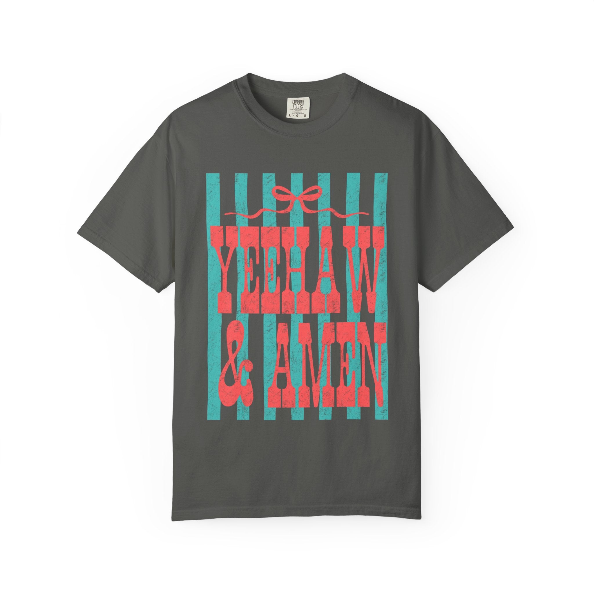 Yeehaw & Amen Graphic T-Shirt — Western Stripes Cowboy Faith Tee