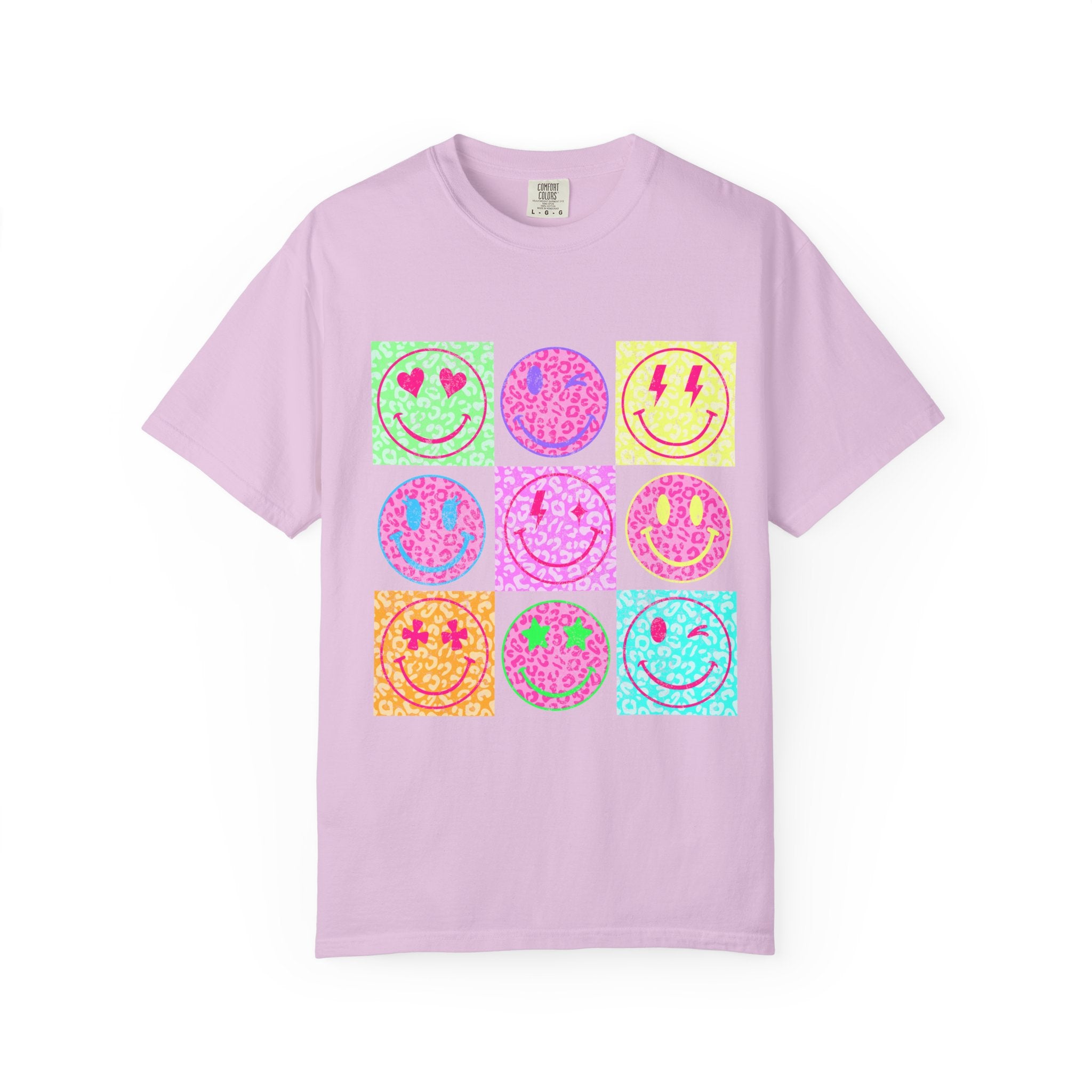 Neon Retro Smiley Grid T-Shirt