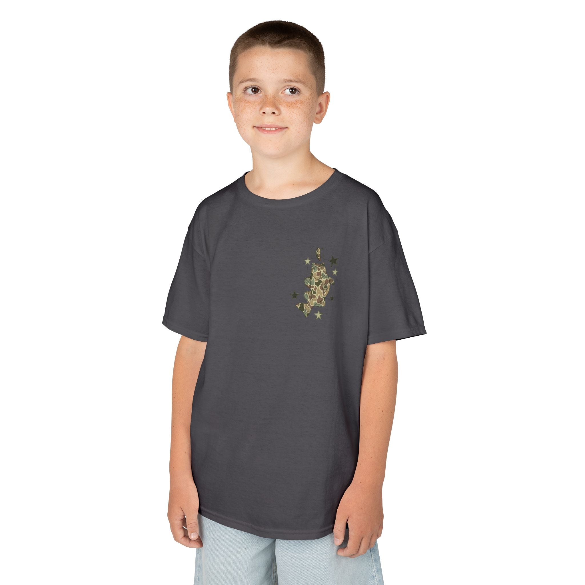 Kids Tee — "Catch Ya Later" Camo Shark Graphic