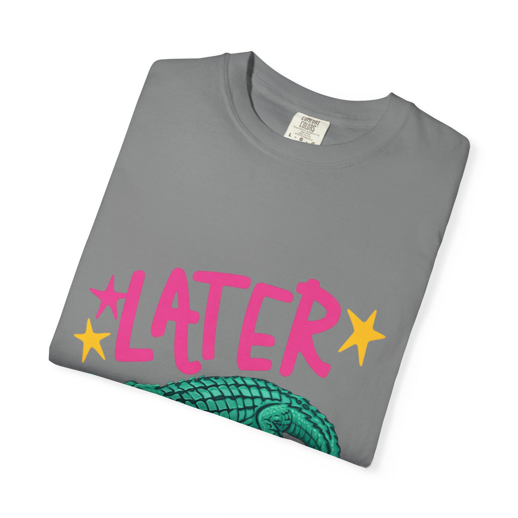 Later/After While Alligator T-Shirt — Retro Pink & Teal Graphic Tee