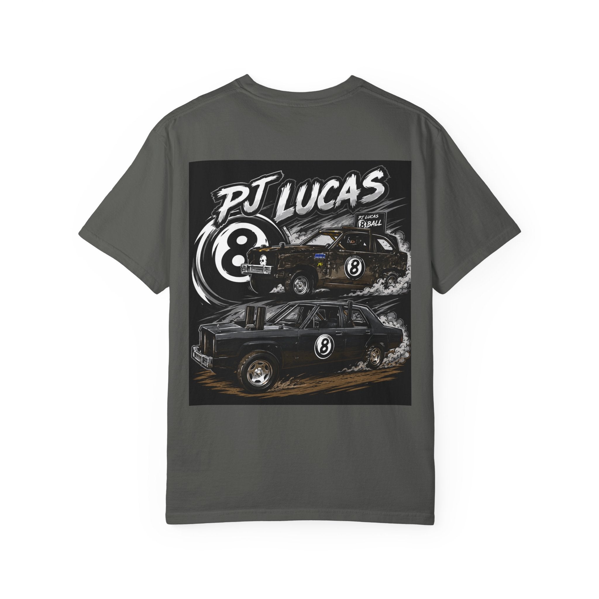 PJ Lucas Race Car T-Shirt — Vintage Black 8-Ball Dirt Track Tee