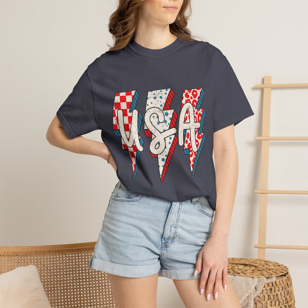 USA Lightning Bolt Graphic T-Shirt — Patriotic 4th of July Tee