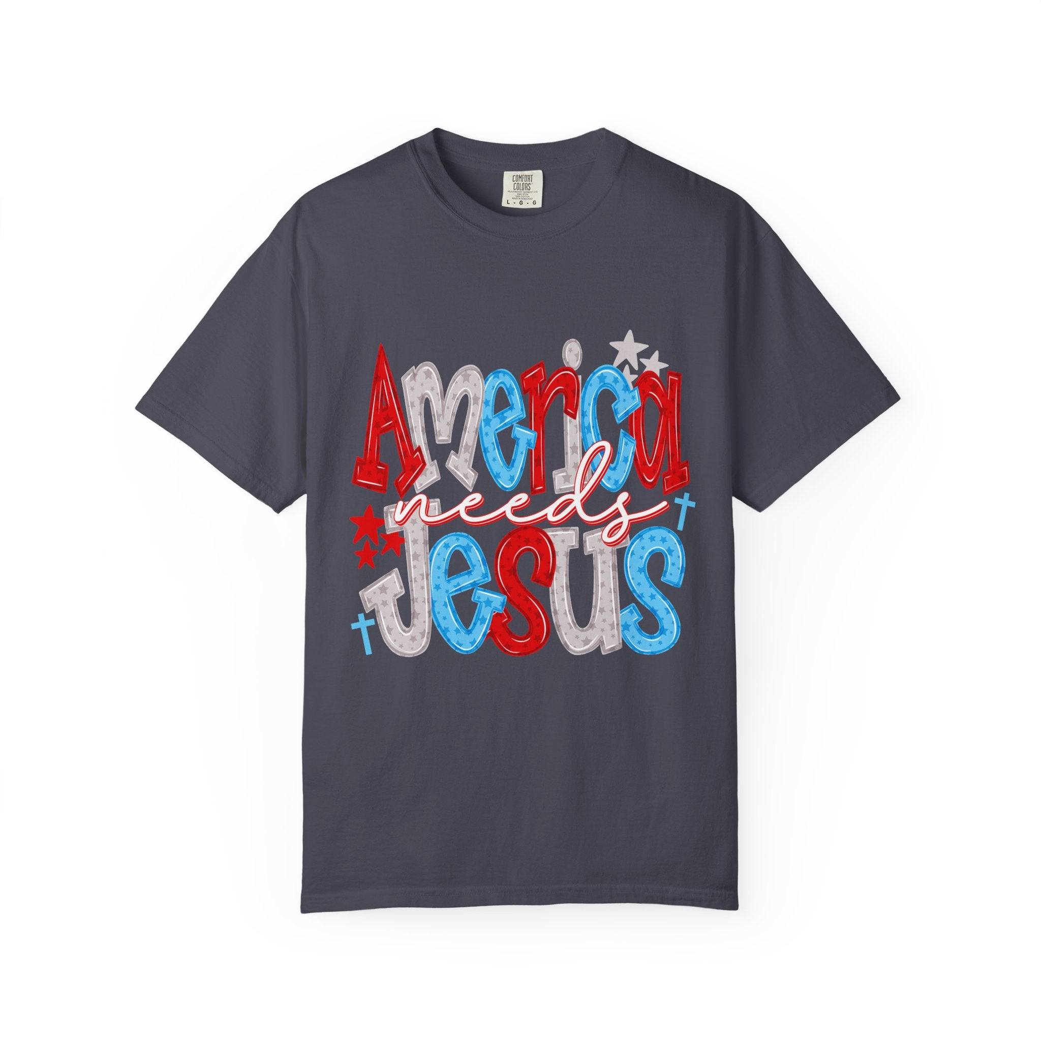 America needs Jesus T-Shirt - Patriotic Red White Blue Faith Tee