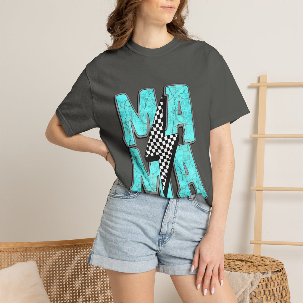 MAMA lightning bolt graphic T-shirt | turquoise marble letters