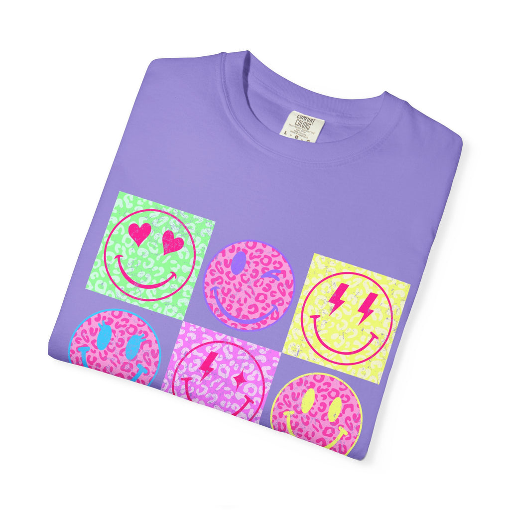 Neon Retro Smiley Grid T-Shirt